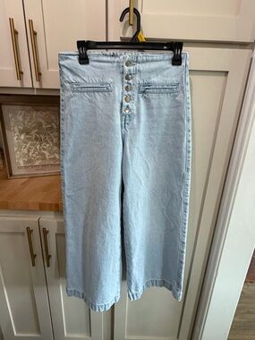 Zara Light Wash Wide-Leg High-Rise Jeans with Front Buttons